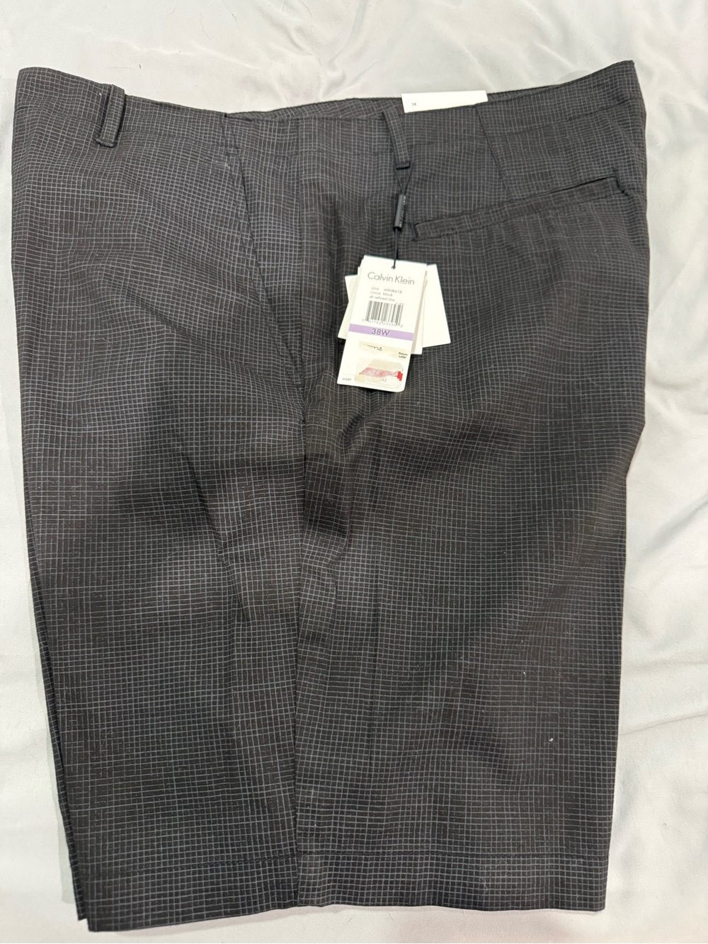 Calvin Klein Men’s Charcoal Micro-Check Flat Front Shorts